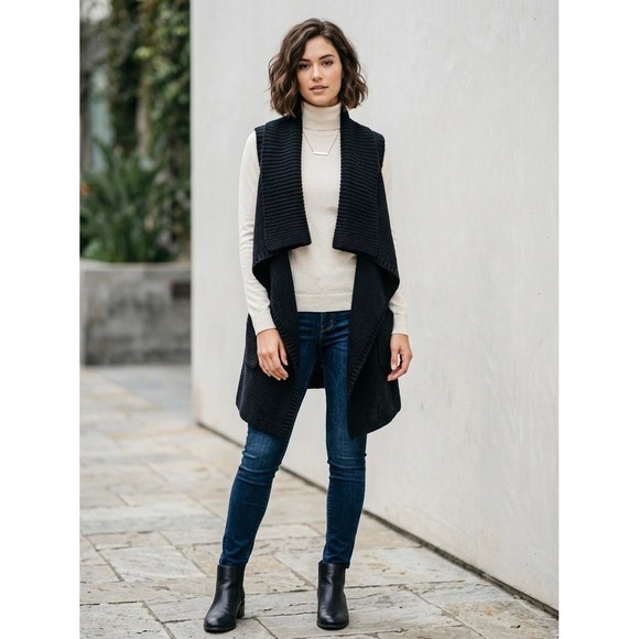 Mossimo Sweaters - Mossimo Womens Black Knit Waterfall Cardigan Vest Wool Blend Large NWT